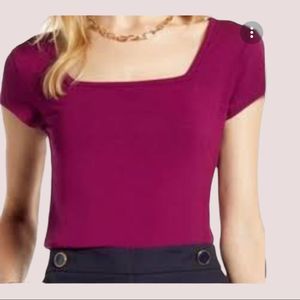 HALOGEN Square Neck Short Sleeve Stretch Tee SMALL Plum Pink